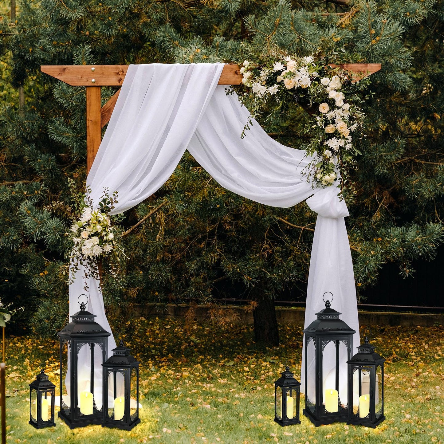 Mifoci Jumbo Black Metal Decorative Lanterns with Clear Glass Panel Hurricane Candle Lantern for Home Decor Party Event Tabletop Front Porch Wall Hanging Indoor Outdoor(3 Pcs,28'' 20'' 14'')