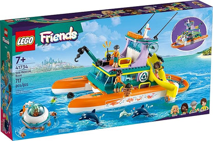 LEGO Friends Sea Rescue Boat 41734 Building Toy Set for Boys &amp Girls Ages 7+ Who Love The Sea Includes 4 Mini-Dolls a Submarine Baby Dolphin and Toy Accessories for Ocean Life Role Play