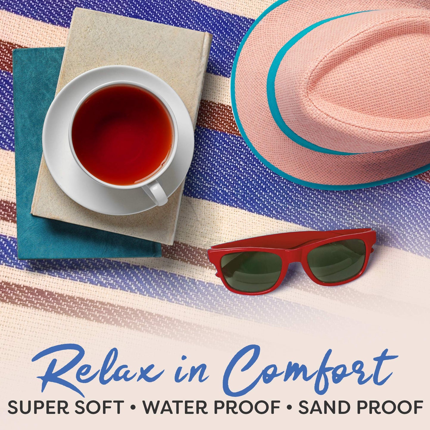 scuddles 60" x 60" Extra Large Outdoor Picnic Blanket – Waterproof, Foldable Travel Mat for Beach, Camping, Grass, Lawn, Park, Summers – Dual Layer, Soft Throw Rug Fits 4 Adults