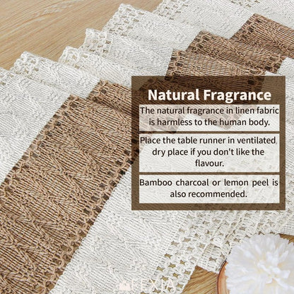 FEXIA Boho Table Runner for Thanksgiving Home Decor with Tassels 36 Inches Long Farmhouse Rustic Table Runner Cream & Brown Macrame for Boho Dining Bedroom Decor Rustic Bridal Shower (12x36 Inches)