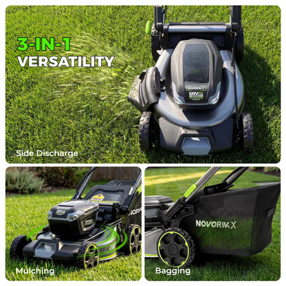 NovorikX 60V 5Ah Self-Propelled Electric Cordless Lawn Mower with 5.0Ah Battery 21-Inch, Brushless Mower for Large Yards, LED Headlight, Rapid Charger 3-in-1 Versatility Obsidian Series