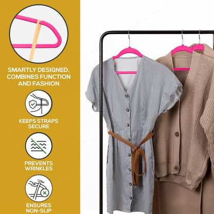 Techzoo Premium Velvet Hangers 50 Pack Ultra Thin Non Slip Adult Felt Space Saving Suit Hanger for Closet Heavy Duty Coat Pants Jackets Dress Hangers 360° Swivel Hook Hold Upto 10 lbs Dark Pink