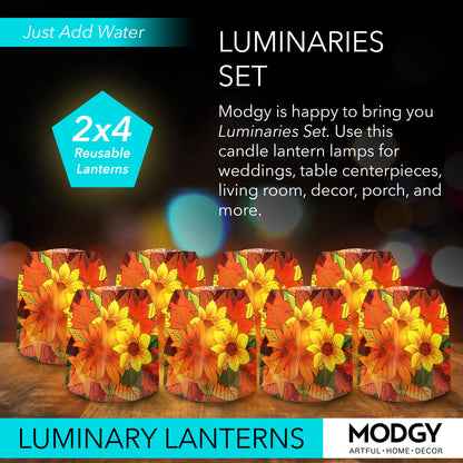 MODGY Luminary Lanterns Candle Holder Decorative Indoor Outdoor Decor, Lanterns for Wedding Centerpiece Decoration Outside Patio, with Flameless Floating LED Candles, ThankFall Pack of 2