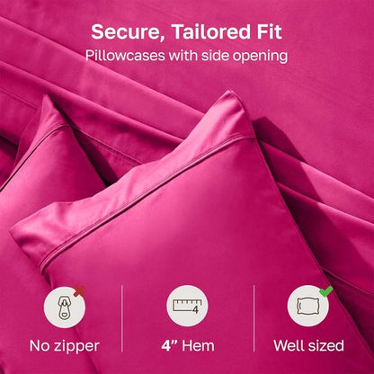 California Design Den King Size Pillowcases - 400 Thread Count Sateen, Soft 100% Cotton, Hot Pink - Set of 2