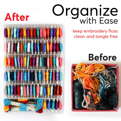 2PACK Embroidery Floss Organizer Box with 50 Cardboard Bobbins - 17 Compartments Clear embroidery thread and Beads organizer box, Snap-Tight Clear Sewing Organizer - Jewelry Bead Holder (Made in USA)