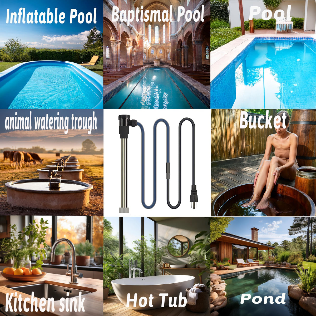 1500W Immersion Water Heater for Bathtub&Above Ground Pool – Portable Fully Submersible Electric Heater with WiFi Timer & Auto Shut Off to Swimming Pool, Tub, Bucket, Inflatable Pool & Baptistry etc
