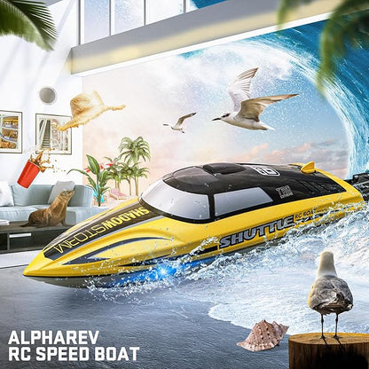 BEZGAR Remote Control Boat for Kids - 2.4GHz Fast RC Boat with LED Lights &amp Portable Suitcase for Pools Lakes &amp Salt Water Summer Water Toys Gifts for Boys &amp Girls Age 6 7 8-12 Years Old