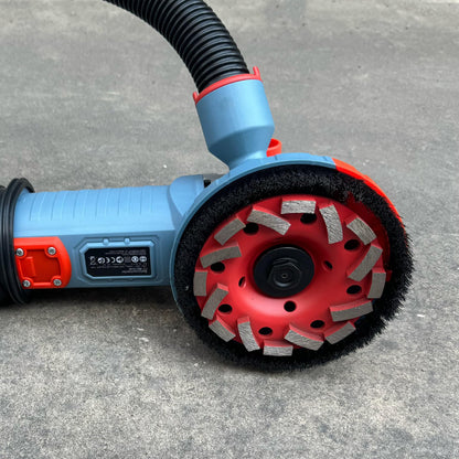 Wohenhao 5 Inch Concrete Planer 1500W with Dust Extraction Shroud and Diamond Cup Wheel, Floor Carpet Vinyl & Tile Adhesive Removal Machine (With x2 Grinding Wheel)
