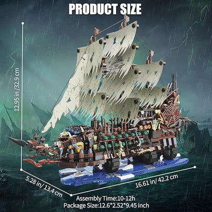 Pirate Ship Building Sets with Lights MOC Flying Dutchman Model Toy Boat Ghost Ship Building Blocks Sets Great for Adults and Teens as a Birthday or Party Gifts(2159Pieces)