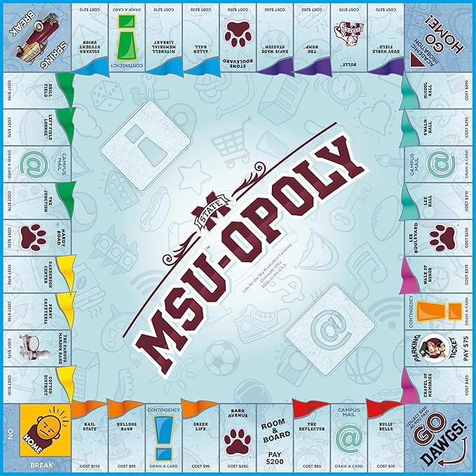 Late for the Sky Mississippi State University Opoly Board Game for 2–6 Players Ages 12+ College Campus Theme Family Strategy Party Game