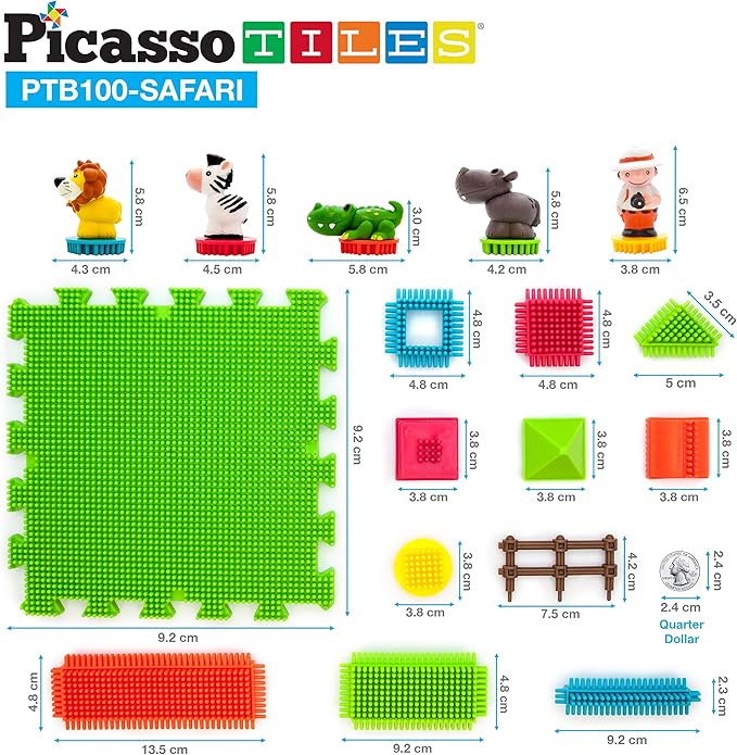 Picasso Toys PTB100 100pcs Hedgehog Block 3D Building Blocks Tiles Safari Theme Set Learning Playset STEM Toy Set Educational Kit Child Brain Development Preschool Kindergarten Toy for Age 3 &amp Up