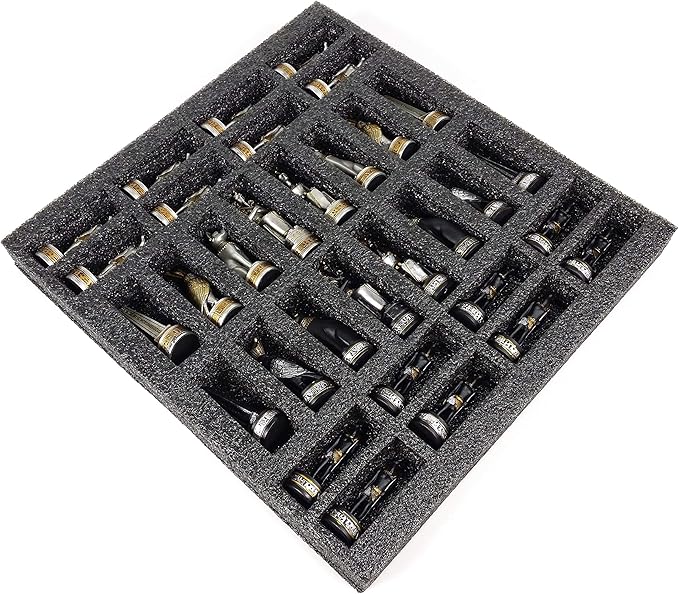 Egyptian Anubis Chess Set Black Silver and Gold Men with 16 Hieroglyphic Board