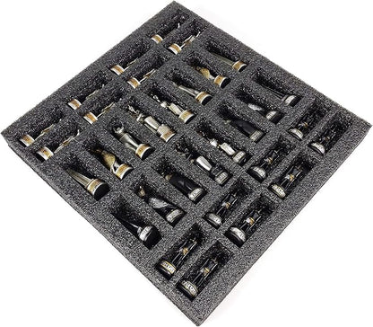 Egyptian Anubis Chess Set Black Silver and Gold Men with 16 Hieroglyphic Board