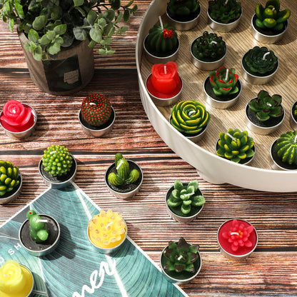 Lounsweer 72 Pcs Cactus Tealight Candles Artificial Succulents Tealight Candles for Birthday Shower Wedding Spa Party Favors Gifts Home Decor