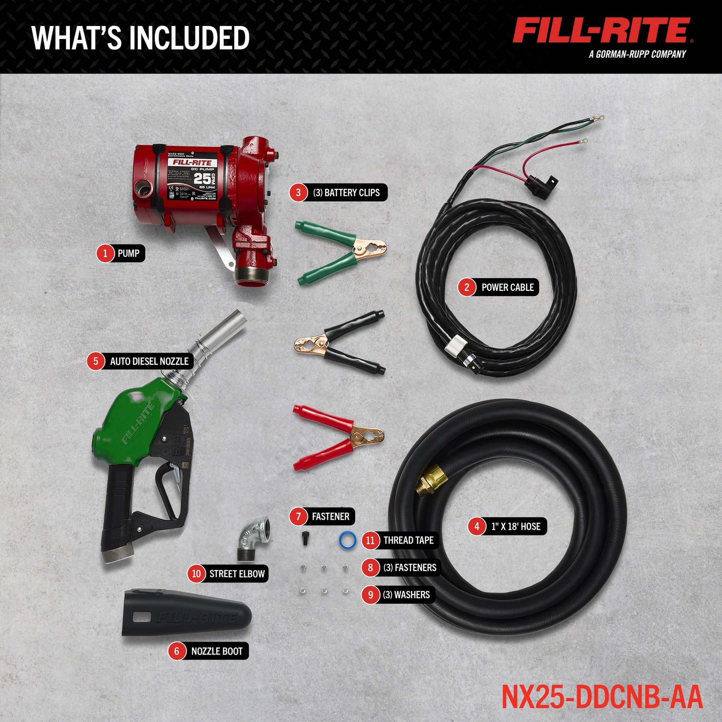 Fill-Rite NX25-DDCNB-AA 12V / 24V 25 GPM Bung Mounted Fuel Transfer Pump w/Discharge Hose & Auto Nozzle (Green)