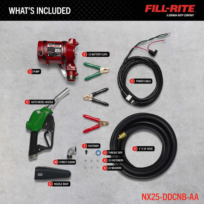Fill-Rite NX25-DDCNB-AA 12V / 24V 25 GPM Bung Mounted Fuel Transfer Pump w/Discharge Hose & Auto Nozzle (Green)