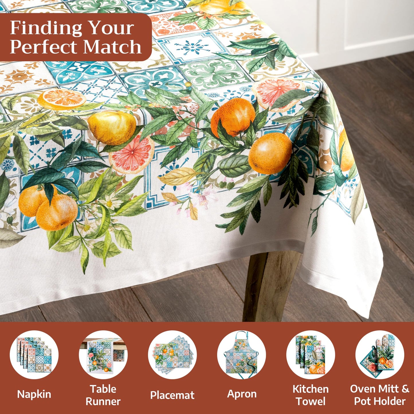 Maison d' Hermine Table Cloth Rectangle Table 100% Cotton 70 x 120 Inches Tablecloth Reusable Decorative for Dining Kitchen Room Farmhouse Party Home Hotel Restaurant Spring Summer - Agrume