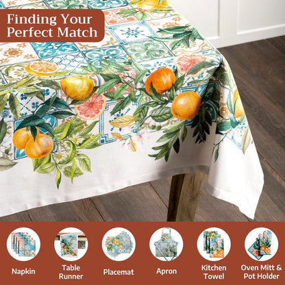 Maison d' Hermine Table Cloth Rectangle Table 100% Cotton 60 x 120 Inches Tablecloth Reusable Decorative for Dining Kitchen Room Farmhouse Home Gifts for Mothers Day Spring Summer - Agrume