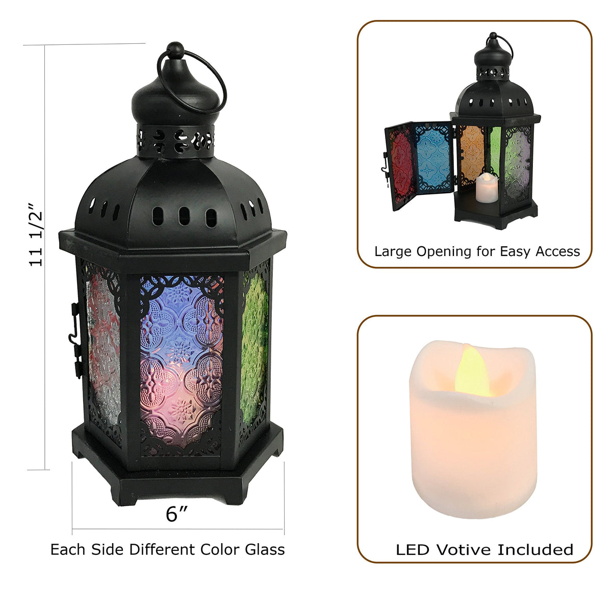 allgala Glass Moroccan Indoor/Outdoor Candle Lantern (Multi)