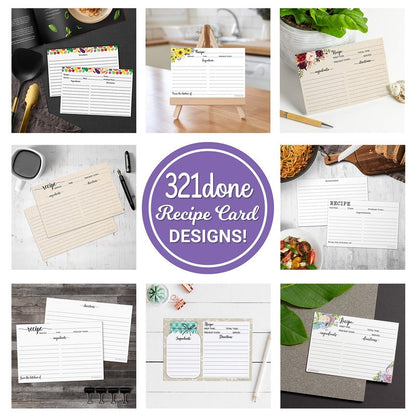 321Done Recipe Cards - Set of 50, Extra Large Double-Sided Thick 5x7 Modern White Recipe Cards, Minimalist Design for Bridal Shower & Wedding Gift, Made in USA