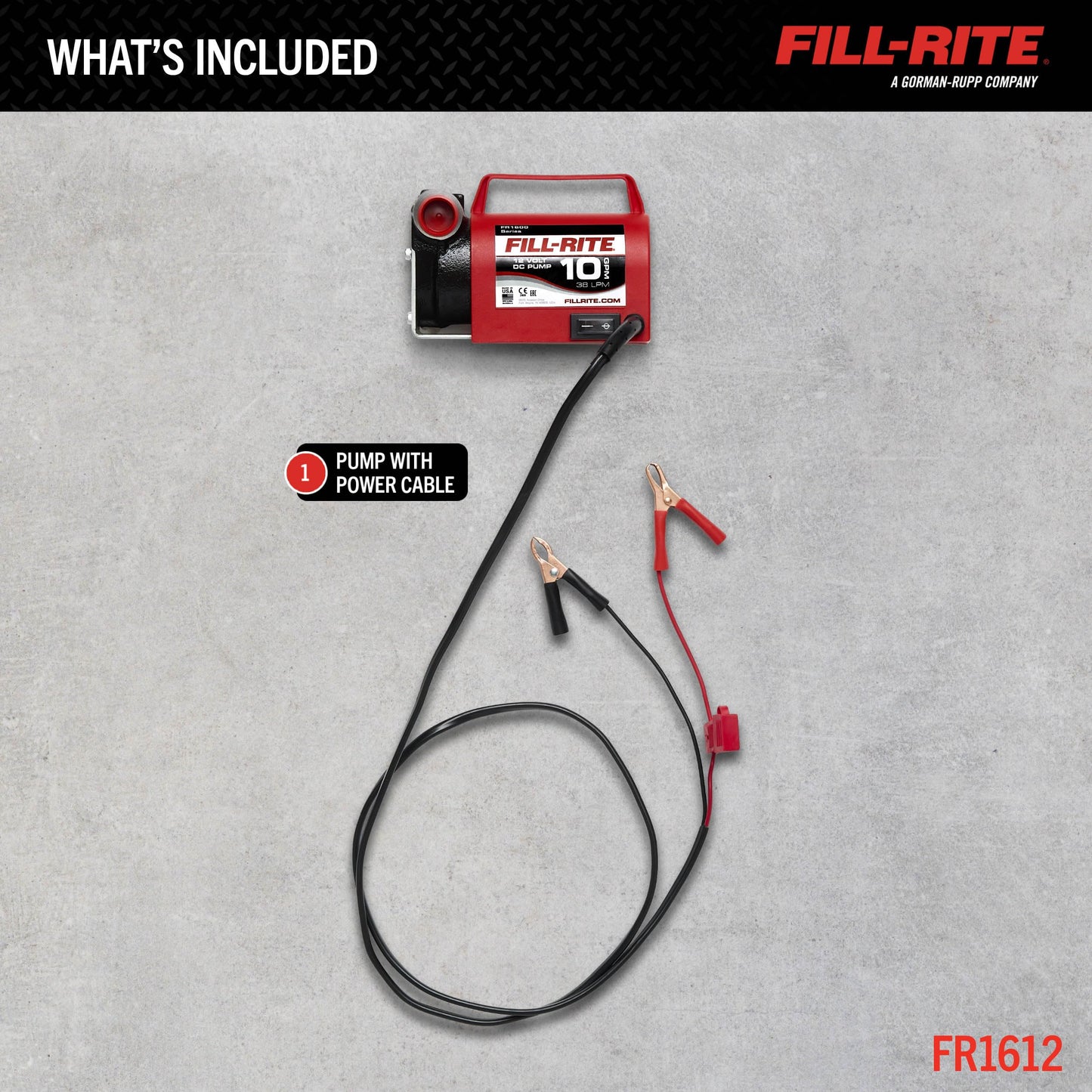 Fill-Rite FR1612 Portable Diesel Transfer Pump (Pump Only w/Power Cable & Battery Clips)