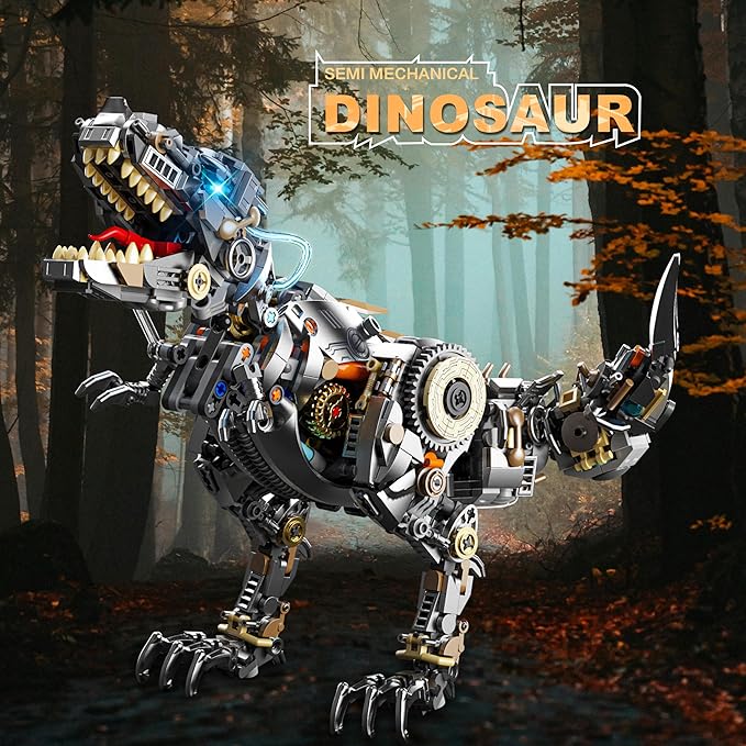 Mechanical Dinosaur Tyrannosaurus Rex Building Block Set with Lights Home Decoration Compatible with Lego Sets Creative Birthday Gift for Adultsand Ages 14+（1268 PCS）