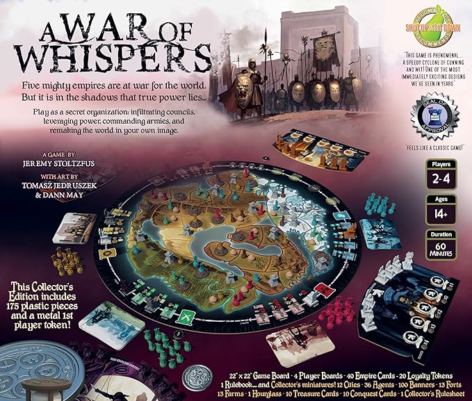 A War of Whispers: Collector’s Edition | Strategy Board Game of Hidden Loyalties &amp Espionage | Age 14+ | 2–5 Players | Includes Upgraded Components &amp Miniatures