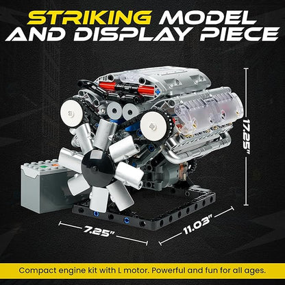 V8 Engine Model Kit for Teens &amp Adults - Build Your Own Mini V8 Engine Kit with Visible Combustion Engine That Works Functional DIY Engineering STEM Kit w/ 535 Pieces for Ages 14+