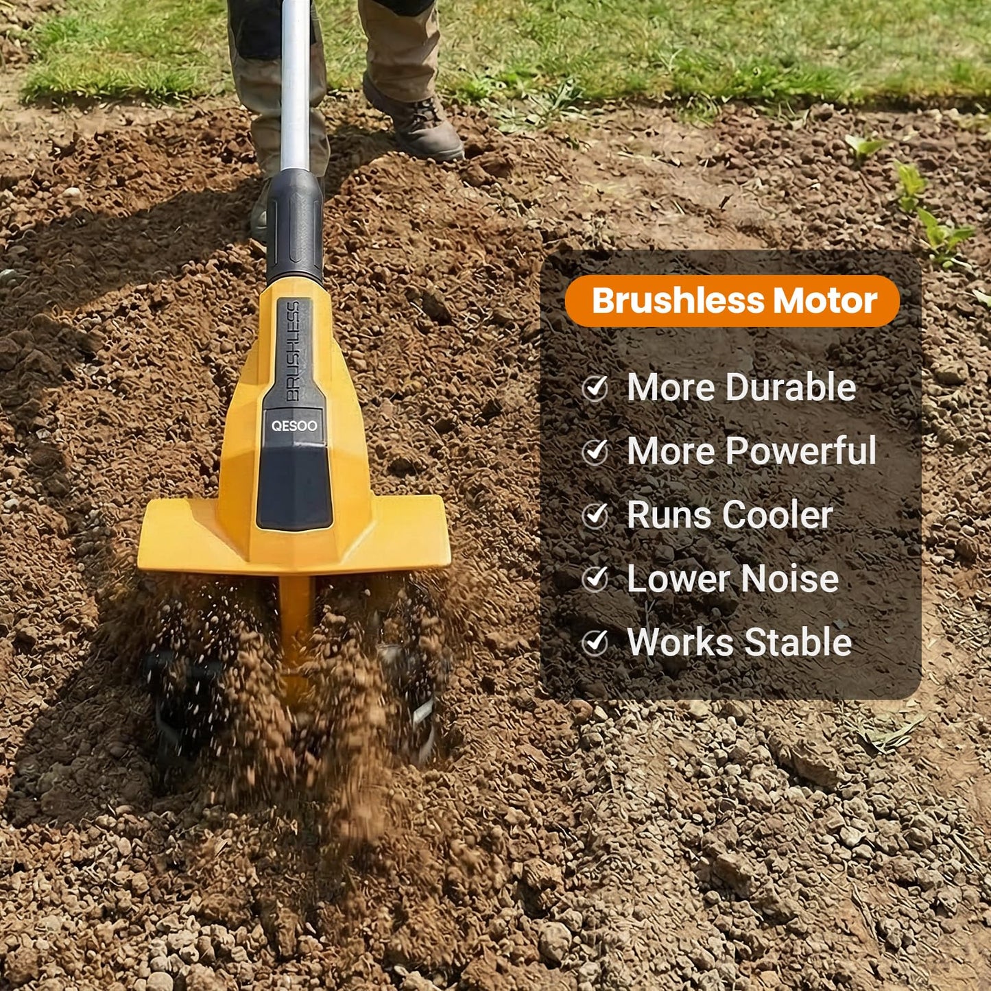 Brushless Tiller Cultivator Compatible with Dewalt 20V Battery(Tool Only), 8.9In Tilling Width and 7.1In Depth Cordless Electric Garden Tiller, Battery Powered Rototiller for Lawn/Gardening