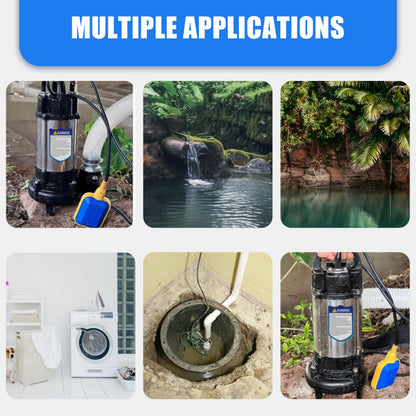 1HP Sewage Grinder Pump Submersible Effluent Pump, Sump Pump 110V 6400GPH with Automatic Float Switch,Stainless steel body and reamer.2'' NPT Discharge for Basement, Sump Basin.