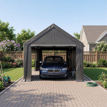 AirWire 12x20 FT Heavy Duty Carport, Portable Car Tent Garage with Roll-Up Windows & Side-Opening Door, Enclosed Car Port Canopy with Reinforced Four-Hole Base for Car, Truck, Boat