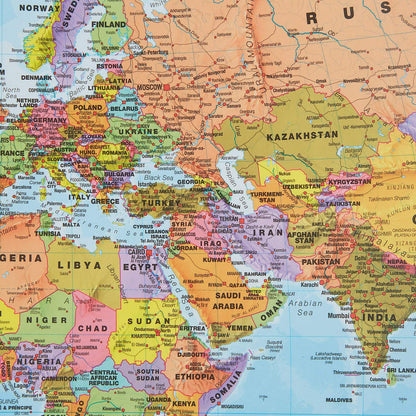 Maps International - World Map - Updated 2026 - Silk Art Paper - Folded Format - 23 (h) x 33 (w)"