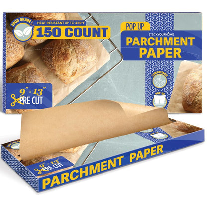 Stock Your Home 150 Ct Unbleached Parchment Paper Sheets, Pop Up Parchment Paper Sheets for Baking, Air fryer Sheets & Oven Liners FOr cookies, Bread, meat, Pizza (9x13”)