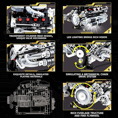 V8 Engine Model Kit that Works Visible Building Blocks Sets with APP Control Motor &amp LED Light Model Car Kits for Adults &amp Boys Kids 14+ Year Old (689 PCS)