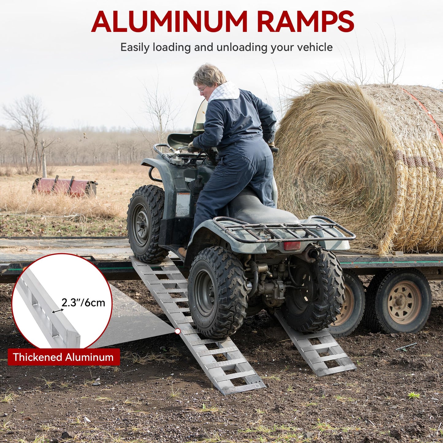 YITAMOTOR 2pcs 6000lbs 60" x 12" Aluminum Trailer Ramps, Heavy Duty Loading Ramps for Car ATV Truck Auto Hauler with Knife & Hook Ends