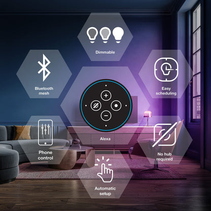 SYLVANIA Bluetooth Mesh LED Smart Light Bulb, One Touch Set Up, A19 60W Equivalent, E26, RGBW Full Color & Adjustable White, Works with Alexa Only - 2 Count (Pack of 1) (75760)