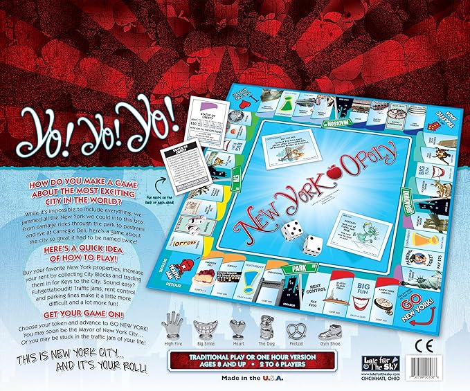 Late for The Sky New York Opoly – Property Trading Family Board Game 2–6 Players NYC Landmarks Educational City Theme Fast Play 60-Minute Option Ages 8+ Great Gift &amp Souvenir