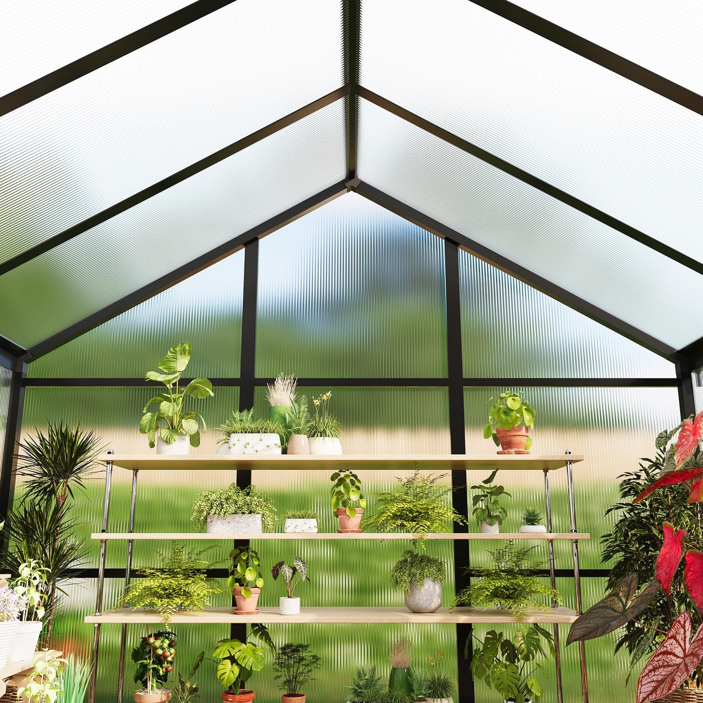 Garvee 6 x 10 FT Greenhouse, Greenhouses for Outside, Polycarbonate Greenhouse with Aluminum Frame, Lockable Door and Ajustable Roof Vent for Backyard, Green Houses for Outside Garden Backyard, Patio