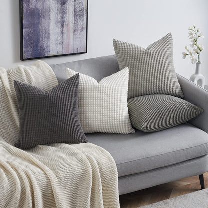 Topfinel 4 Packs Grey Decorative Throw Pillow Covers 24x24 Inch for Living Room Couch Bed Sofa, Boho Western Farmhouse Home Decor, Square Soft Moss Corduroy Fall Cushion Case 60x60 cm