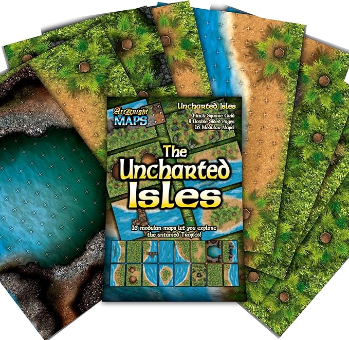 Arcknight The Uncharted Isles Roleplaying Battlemaps 16 Modular RPG Maps in 8 Double-Sided Pages 1 Square Grid Modular &amp Versatile Design for Tabletop Gaming - for Dungeons &amp Dragons &amp