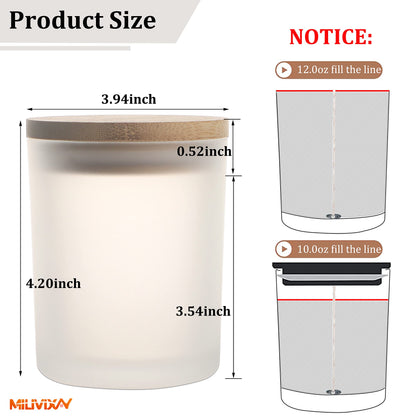 MILIVIXAY 12Pack 12 OZ Frosted White Thick Glass Candle Jars with Lids - Bulk Empty Candle Jar for Making Candles - Spice, Powder Containers.