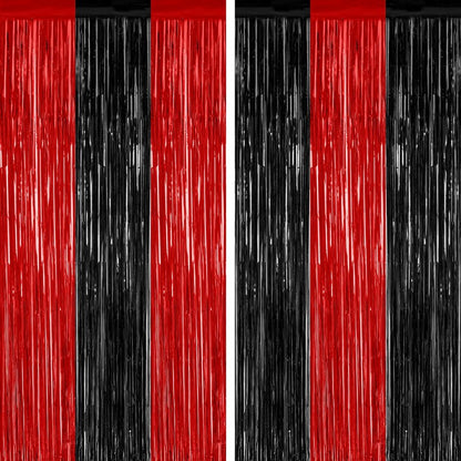 2 Pack Backdrop Curtains, 3.28 FT x 7.05 FT Black and Red Party Decor, Metallic Party Streamer Tinsel Foil Fringe Curtains, Foil Curtains Backdrop Halloween Decorations Party Supplies