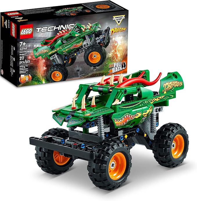 LEGO Technic Monster Jam Dragon Monster Truck Toy for Boys and Girls 2in1 Racing Pull Back Car Toys for Off Road Stunts Kids Birthday Gift Idea Great Activity for Kids 42149