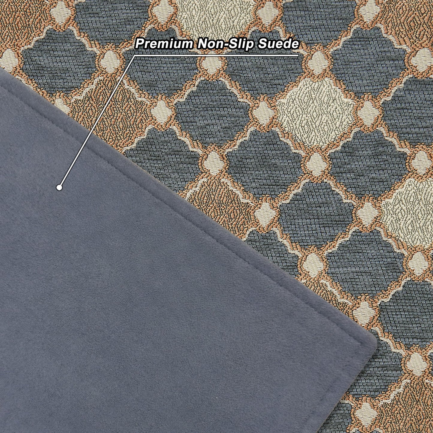 Loom and Mill Elegant Chenille Placemats Set of 4, Chic Checkered Pattern Jacquard Table Place Mats for Dining Table Kitchen Decor, Double Layer Dining Table Mats (Blue-Grey+Khaki+Beige, 12x18 inch)