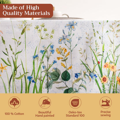 Maison d' Hermine Table Cloth Rectangle Table 100% Cotton 70 x 140 Inches Tablecloth Reusable Decorative for Dining Kitchen Room Farmhouse Home Gifts for Mothers Day Spring Summer - Fleurs De Mai