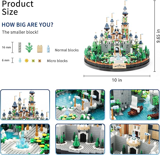 Magic Princess Blue Castle Micro Building Blocks for Adults Mini Building Kit Creative Display Gift for Women and Kids Ages 14+ 3600 PCS