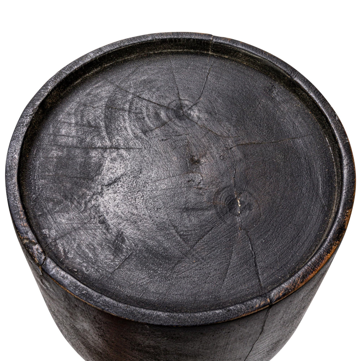 Bloomingville Round Hand-Carved Mango Wood Ribbed Candle Holder, Black (Holds 4 inches Pillar)