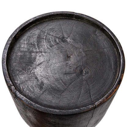 Bloomingville Round Hand-Carved Mango Wood Ribbed Candle Holder, Black (Holds 4 inches Pillar)