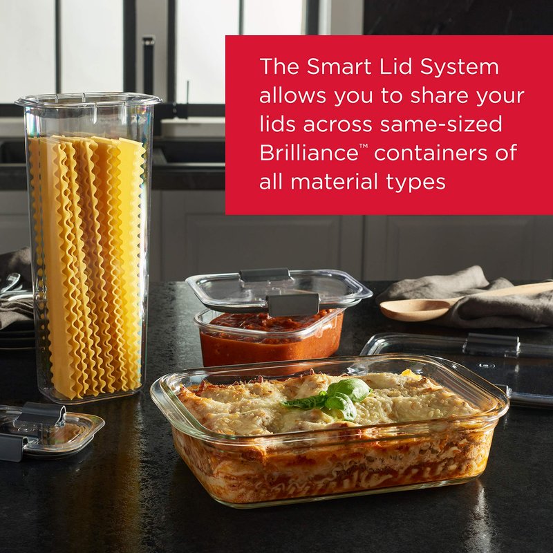 Rubbermaid Brilliance Glass Food Storage Containers, 8 Cup, Set of 2, BPA-Free, Leak-Proof, Clear