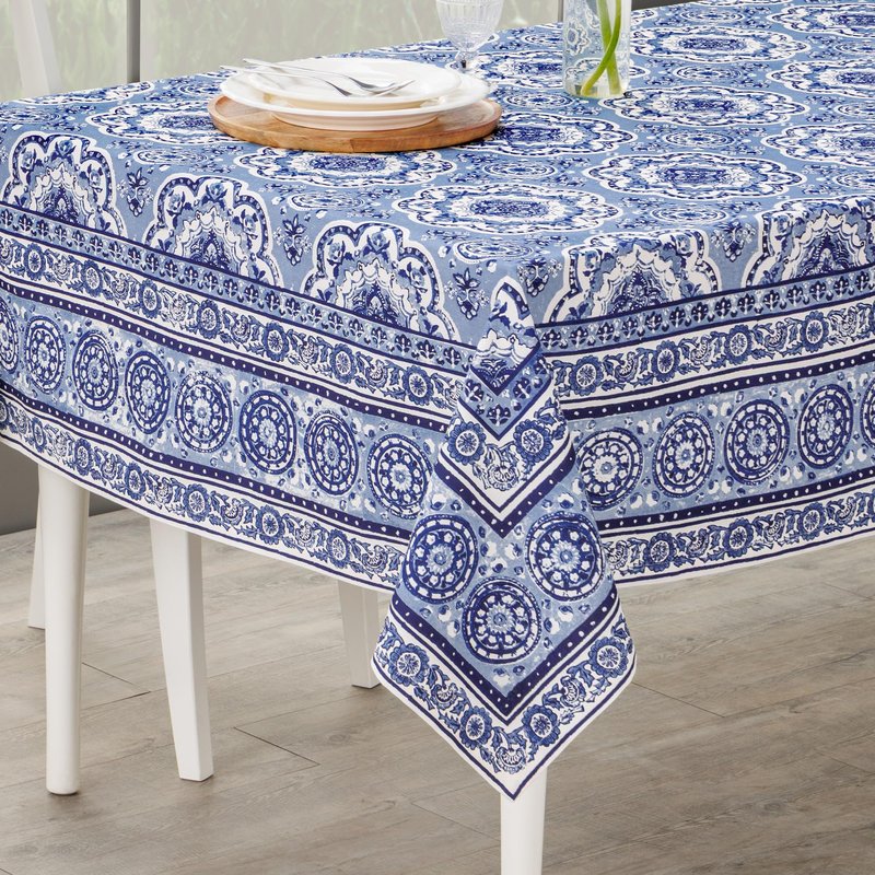 Maison d' Hermine Table Cloth Rectangle Table 100% Cotton 70 x 108 Inches Tablecloth Reusable Decorative for Dining Kitchen Room Farmhouse Home Gifts for Mothers Day Spring Summer - Melodie Bleue